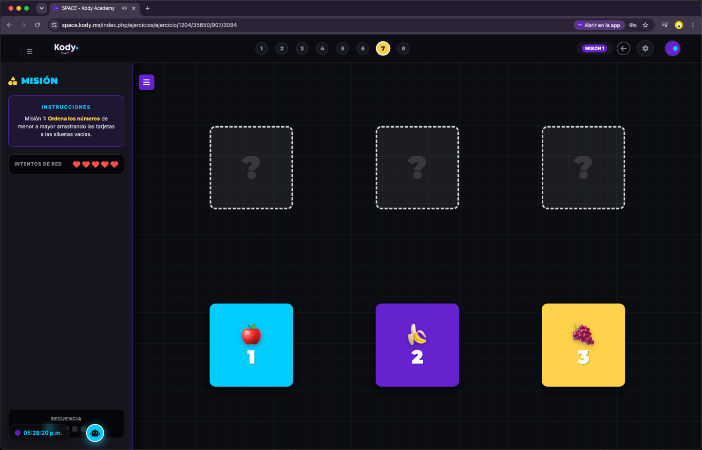 Ejercicio interactivo para ordenar números